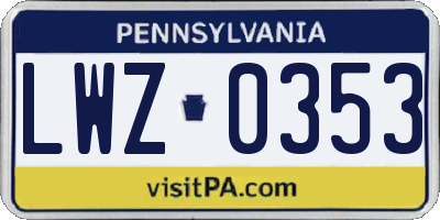 PA license plate LWZ0353