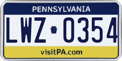 PA license plate LWZ0354
