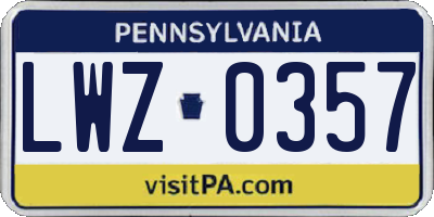 PA license plate LWZ0357
