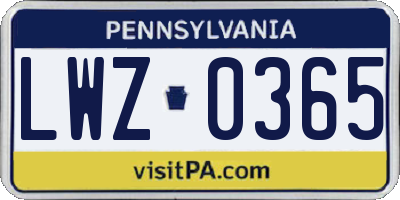PA license plate LWZ0365