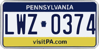 PA license plate LWZ0374