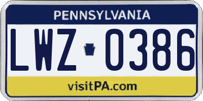 PA license plate LWZ0386