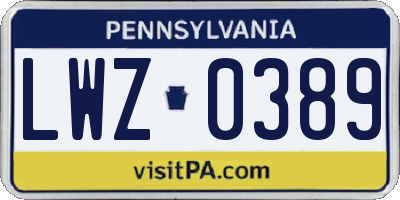 PA license plate LWZ0389