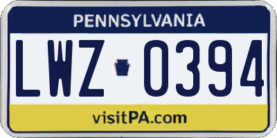 PA license plate LWZ0394