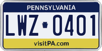 PA license plate LWZ0401