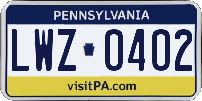 PA license plate LWZ0402