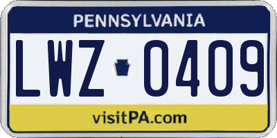 PA license plate LWZ0409