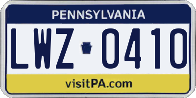 PA license plate LWZ0410