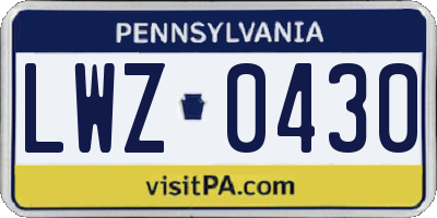 PA license plate LWZ0430