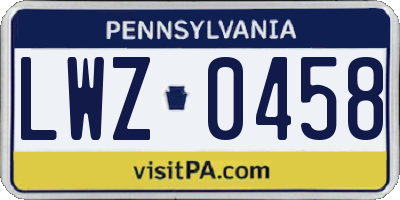 PA license plate LWZ0458