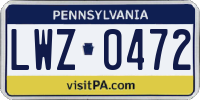 PA license plate LWZ0472