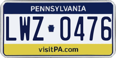 PA license plate LWZ0476