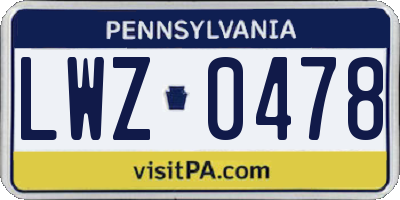 PA license plate LWZ0478