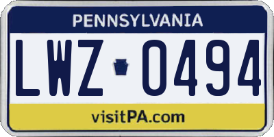 PA license plate LWZ0494