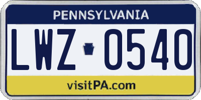 PA license plate LWZ0540