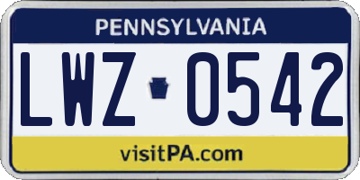 PA license plate LWZ0542