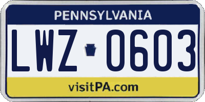 PA license plate LWZ0603