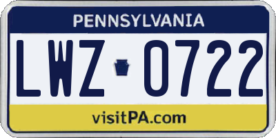 PA license plate LWZ0722