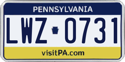 PA license plate LWZ0731