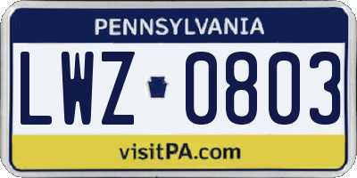 PA license plate LWZ0803
