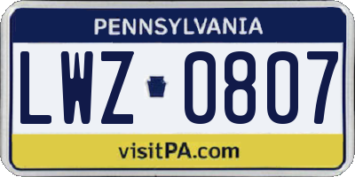 PA license plate LWZ0807