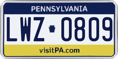 PA license plate LWZ0809