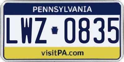 PA license plate LWZ0835