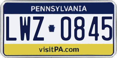 PA license plate LWZ0845