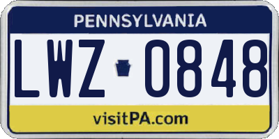 PA license plate LWZ0848