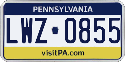 PA license plate LWZ0855