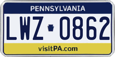 PA license plate LWZ0862