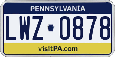 PA license plate LWZ0878