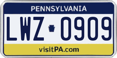 PA license plate LWZ0909