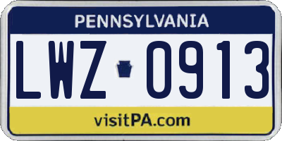 PA license plate LWZ0913