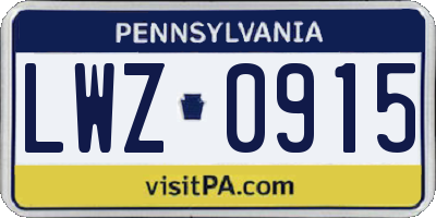 PA license plate LWZ0915