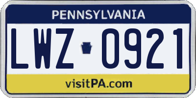 PA license plate LWZ0921