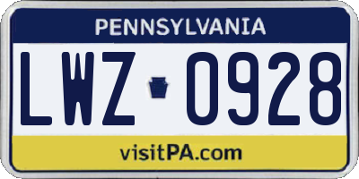 PA license plate LWZ0928