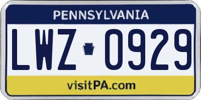 PA license plate LWZ0929