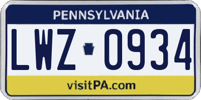 PA license plate LWZ0934