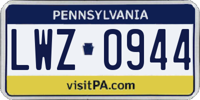 PA license plate LWZ0944
