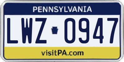 PA license plate LWZ0947