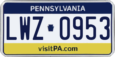 PA license plate LWZ0953