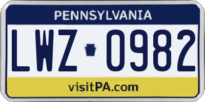 PA license plate LWZ0982