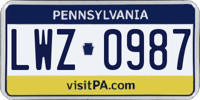 PA license plate LWZ0987