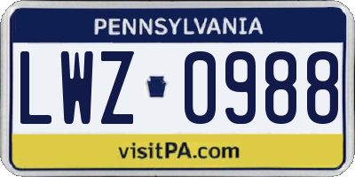 PA license plate LWZ0988