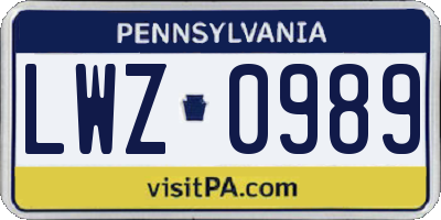 PA license plate LWZ0989