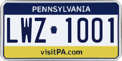 PA license plate LWZ1001