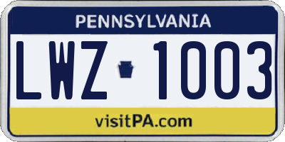 PA license plate LWZ1003