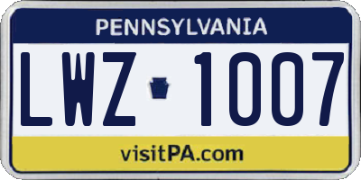 PA license plate LWZ1007