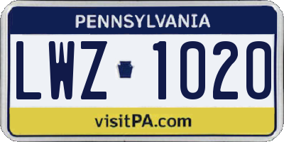 PA license plate LWZ1020